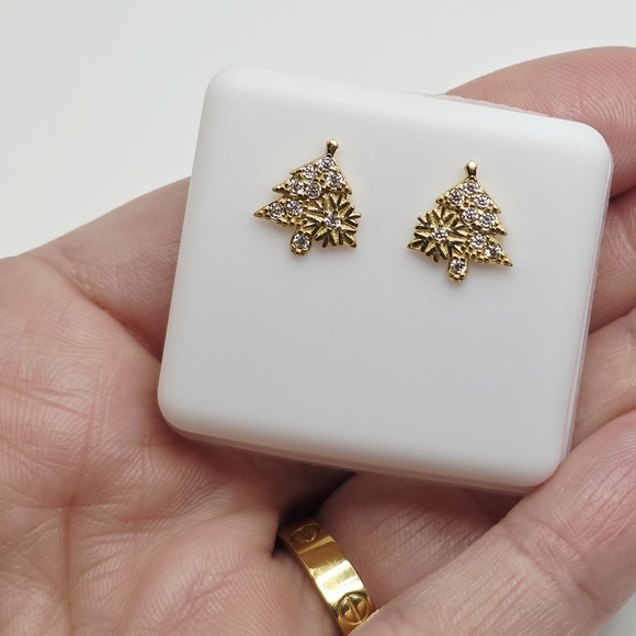 Moissanite Gold Over Silver Tree-Shaped Earrings - Picture 1 of 10